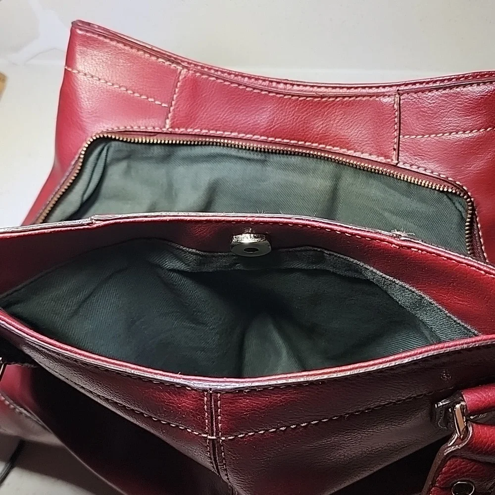 Vintage Leather Liz Claiborne Habdbag, Purse. Red Leather Tote Bag - Picture 6 of 14